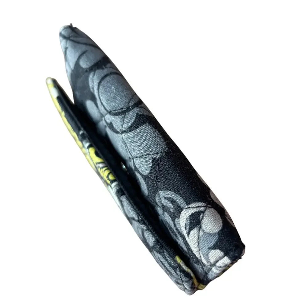Vera Bradley quilted wallet black gray & yellow cotton kiss lock coin pocket - Picture 8 of 9
